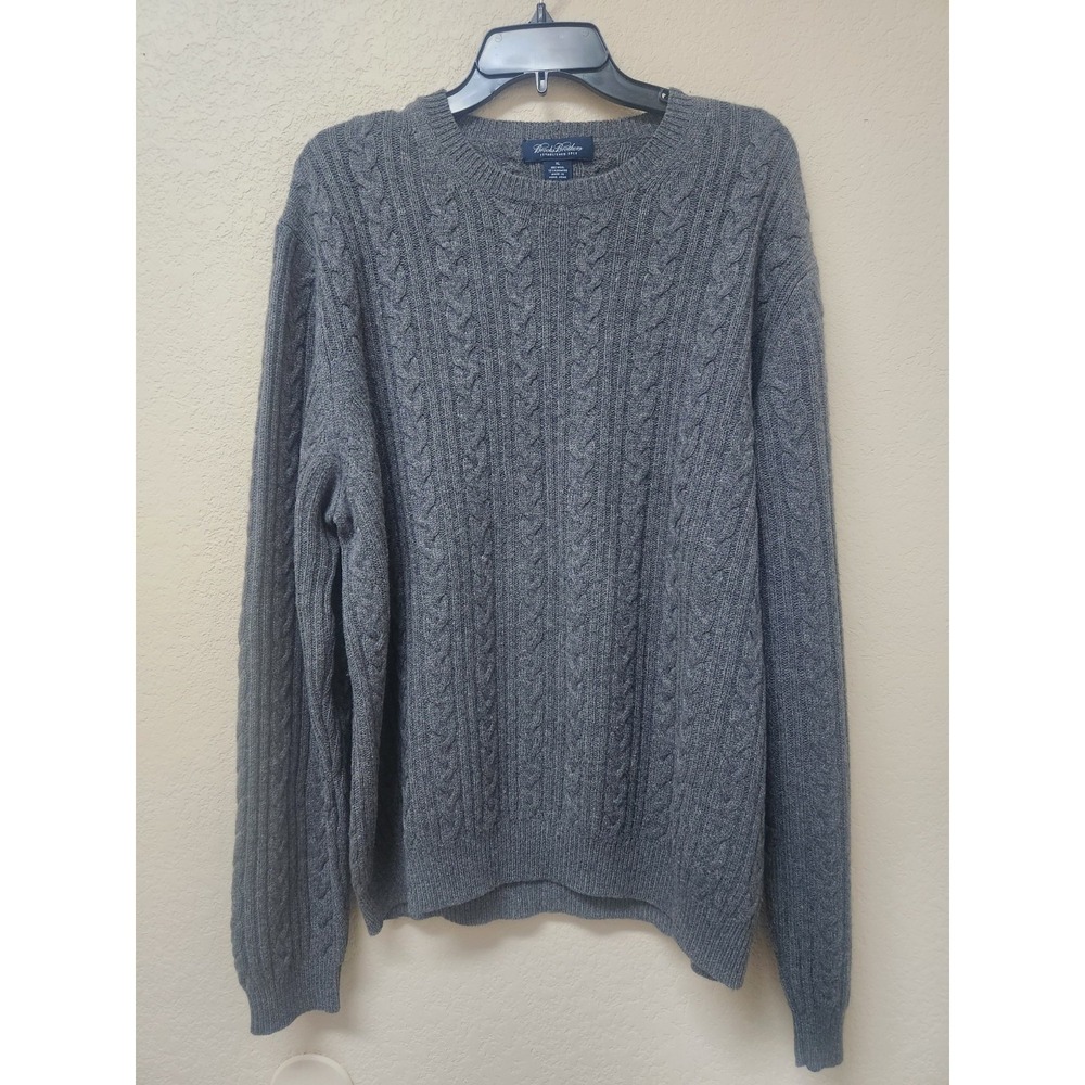 Brooks Brothers Sweater Mens XL Grey Merino Wool Cashmere Cable Knit 10594